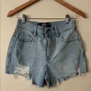 Hollister Women's Distressed Light Blue Jean Shorts